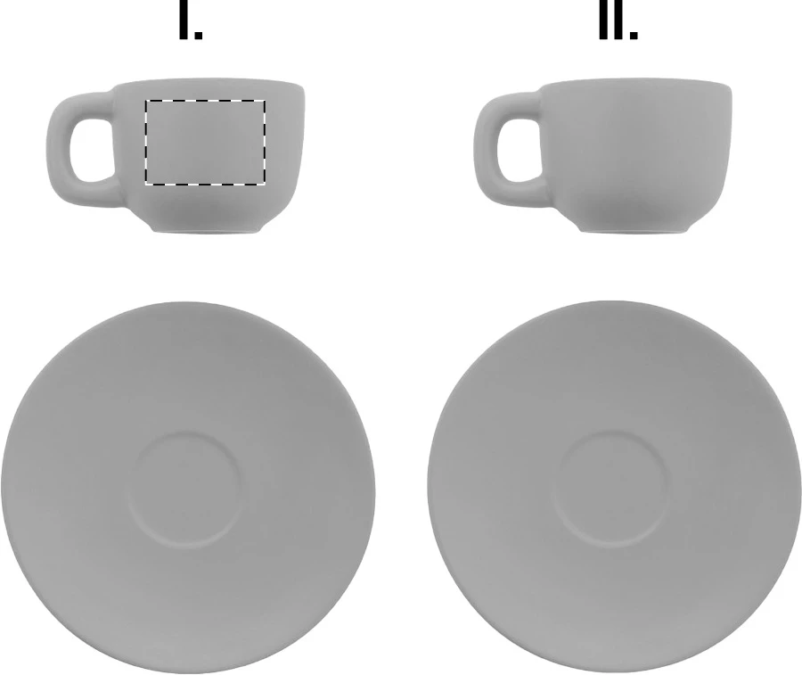 Caturra sada šálok na espresso – grey – tlačová plocha – Šálka 1 - pre ľaváka