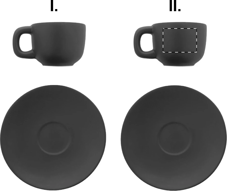 Caturra sada šálok na espresso – čierna – tlačová plocha – Šálka 2 - pre ľaváka