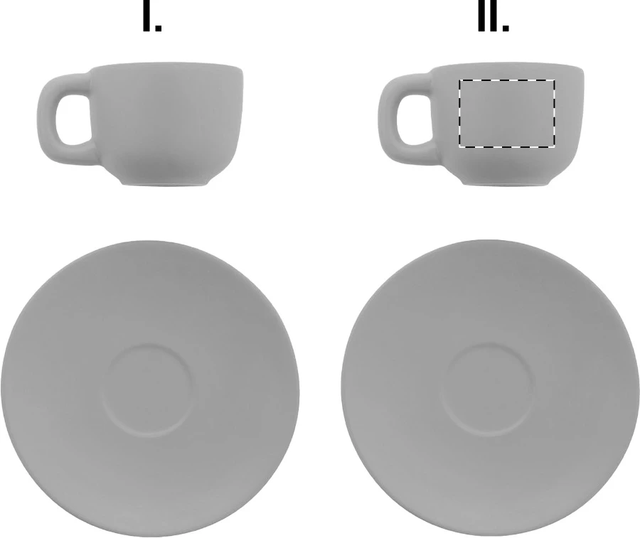 Caturra sada šálok na espresso – grey – tlačová plocha – Šálka 2 - pre ľaváka