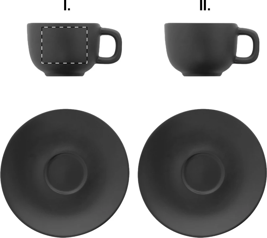 Caturra Plus sada šálok na cappuccino – čierna – tlačová plocha – Šálka 1 - pre praváka