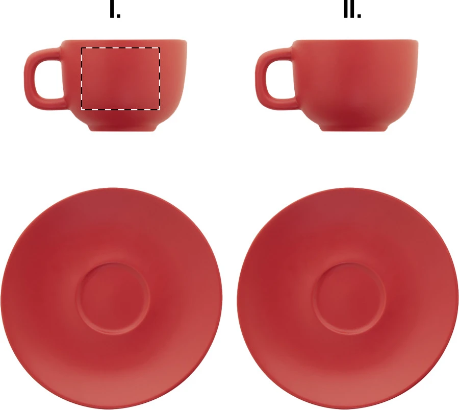 Caturra Plus sada šálok na cappuccino – red – tlačová plocha – Šálka 1 - pre ľaváka