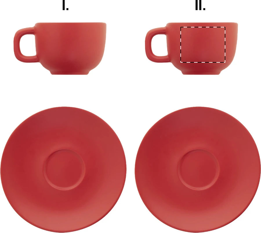 Caturra Plus sada šálok na cappuccino – red – tlačová plocha – Šálka 2 - pre ľaváka