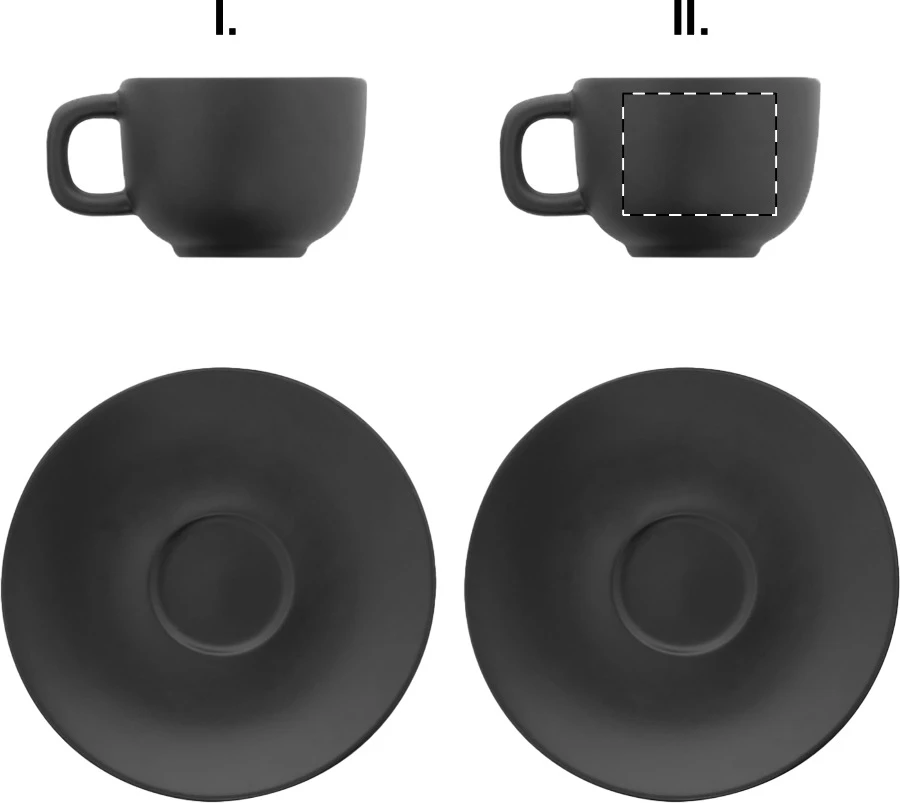 Caturra Plus sada šálok na cappuccino – čierna – tlačová plocha – Šálka 2 - pre ľaváka