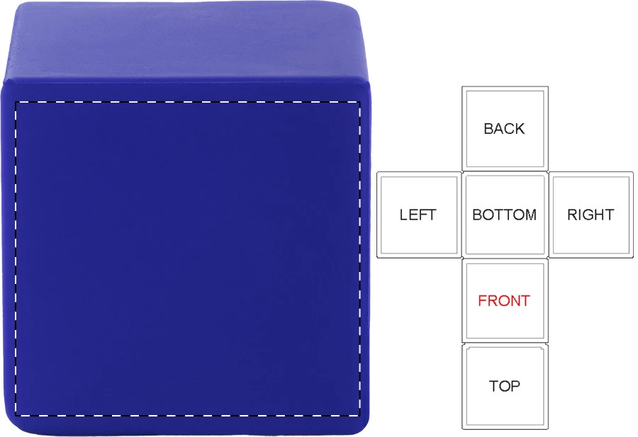 Cubix antistresová loptička – blue – tlačová plocha – Predná strana