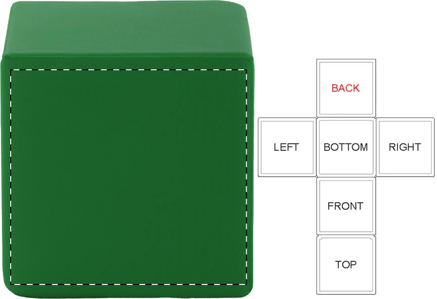 Cubix antistresová loptička – green – tlačová plocha – Zadná strana