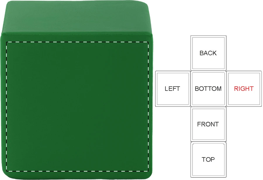 Cubix antistresová loptička – green – tlačová plocha – Pravá strana