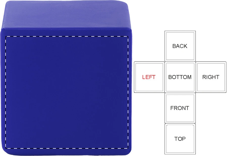 Cubix antistresová loptička – blue – tlačová plocha – Ľavá strana