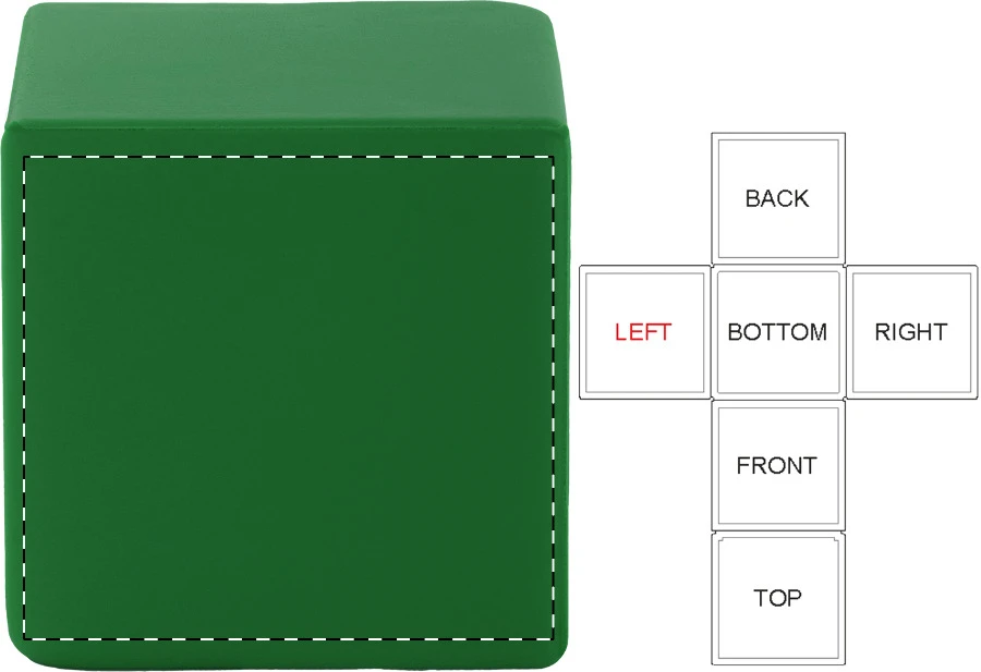 Cubix antistresová loptička – green – tlačová plocha – Ľavá strana