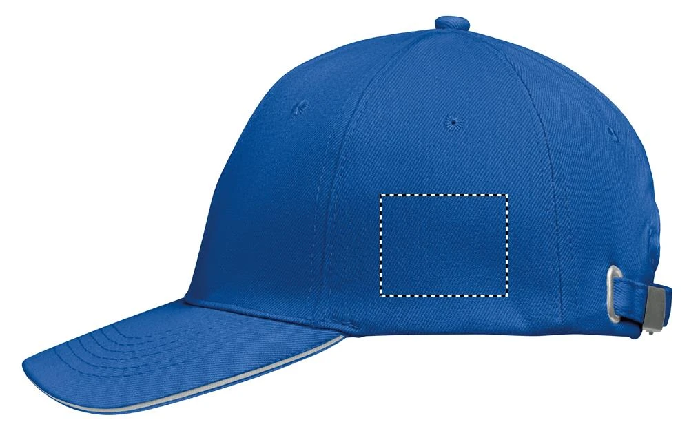 6 panelová baseballová čiapka BUFFALO – bílá/modrá – tlačová plocha – SEGMENT LEFT