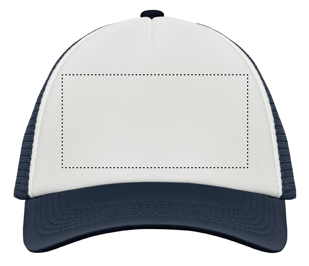 Trucker's čiapka BUBBLE – bílá/tmavě modrá – tlačová plocha – FRONT TS