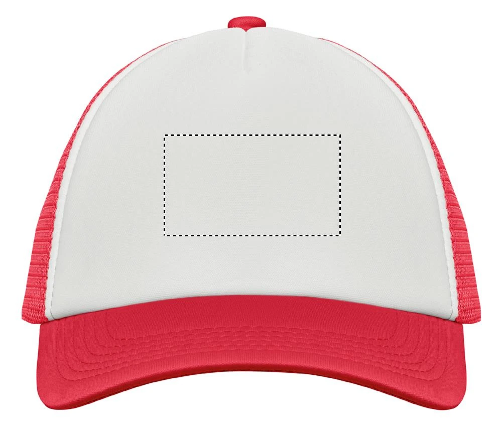Trucker's čiapka BUBBLE – bilá/červená – tlačová plocha – FRONT S