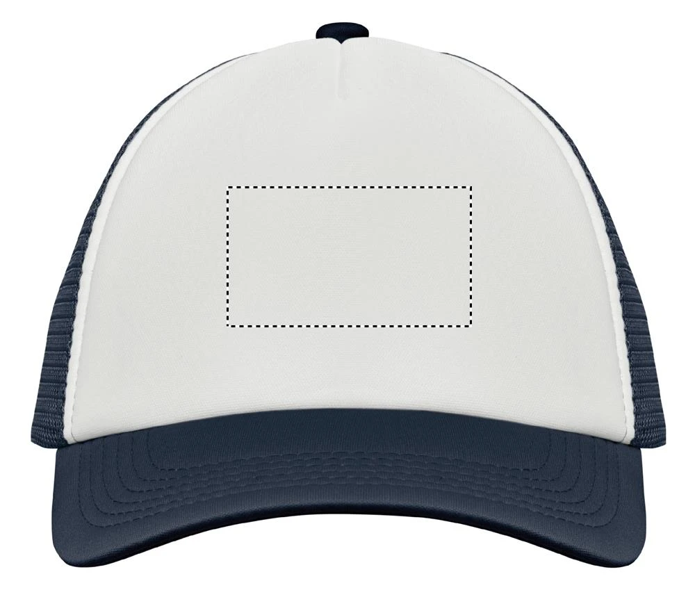 Trucker's čiapka BUBBLE – bílá/tmavě modrá – tlačová plocha – FRONT S