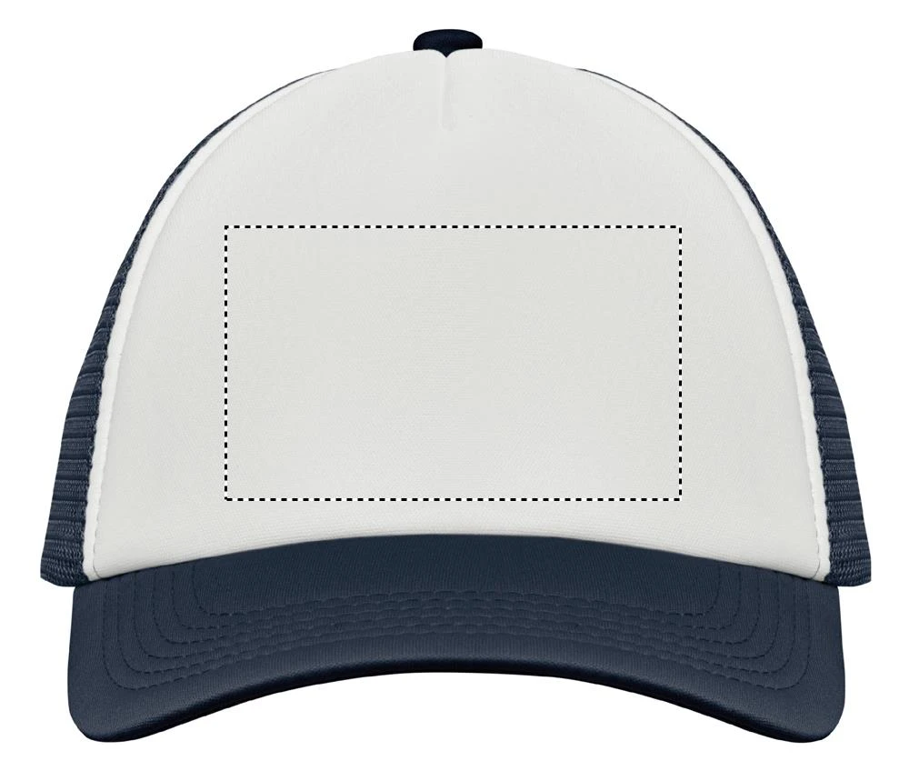 Trucker's čiapka BUBBLE – bílá/tmavě modrá – tlačová plocha – FRONT T