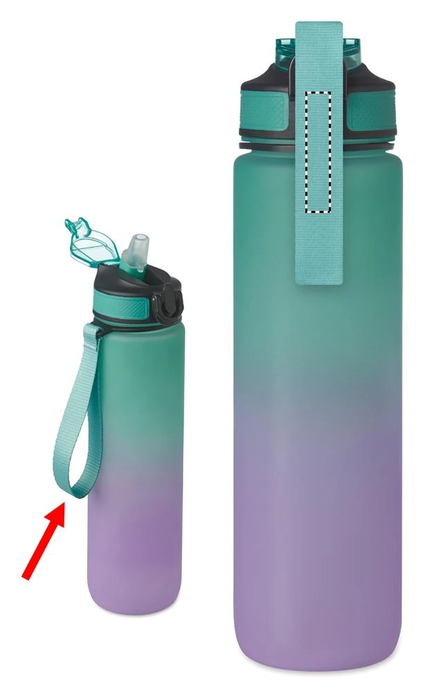 Športová fľaša na vodu 1L ACTIVATE – tyrkysová – tlačová plocha – MIDDLE OF STRAP