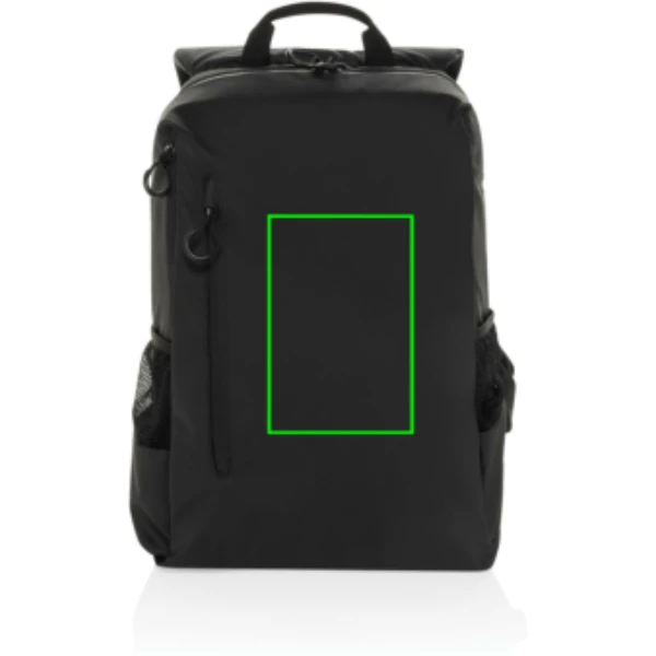 Vodeodolný batoh na 15,6" notebook Lima z RPET AWARE™ - XD Xclusive – čierna – tlačová plocha – Predmet predná strana