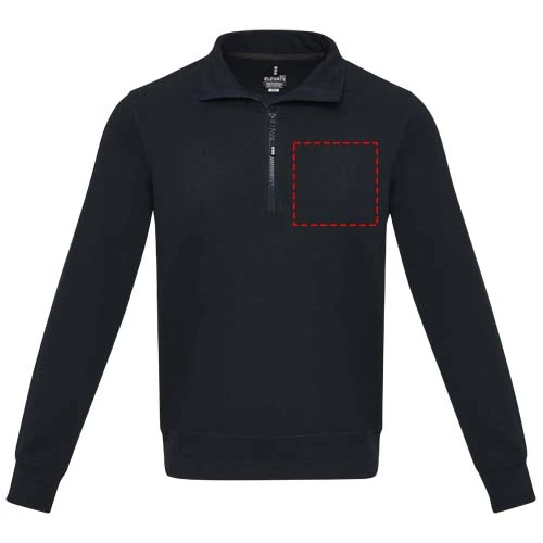 Unisex recyklovaný sveter Aware™ na štvrťový zips Tin - Elevate – námornícka modrá – tlačová plocha – Ľavá strana hrude