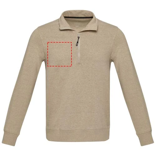 Unisex recyklovaný sveter Aware™ na štvrťový zips Tin - Elevate – ovesné vločky – tlačová plocha – Pravá strana hrude