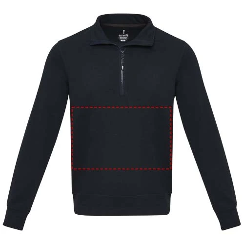 Unisex recyklovaný sveter Aware™ na štvrťový zips Tin - Elevate – námornícka modrá – tlačová plocha – Celá predná strana
