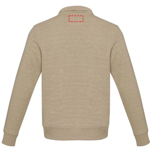 Unisex recyklovaný sveter Aware™ na štvrťový zips Tin - Elevate – ovesné vločky – tlačová plocha – Horná časť chrbta