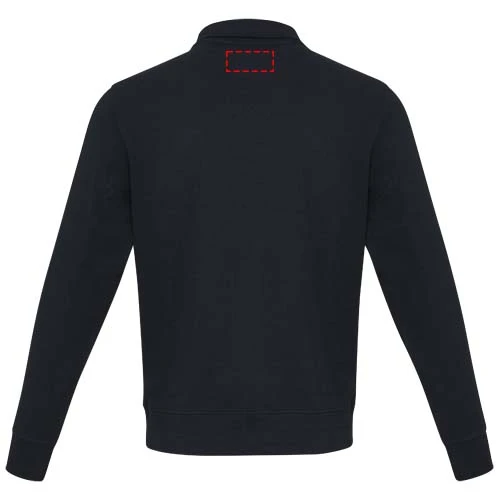 Unisex recyklovaný sveter Aware™ na štvrťový zips Tin - Elevate – námornícka modrá – tlačová plocha – Záď vysoko