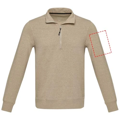 Unisex recyklovaný sveter Aware™ na štvrťový zips Tin - Elevate – ovesné vločky – tlačová plocha – Ľavý biceps