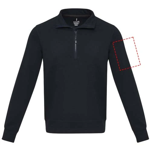 Unisex recyklovaný sveter Aware™ na štvrťový zips Tin - Elevate – námornícka modrá – tlačová plocha – Levý biceps