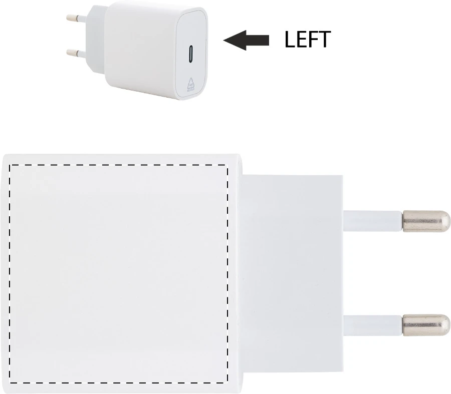 Recharge Solo RABS USB C nástenná nabíjačka – white – tlačová plocha – Ľavá strana