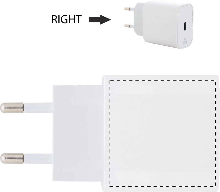 Recharge Solo RABS USB C nástenná nabíjačka – white – tlačová plocha – Pravá strana