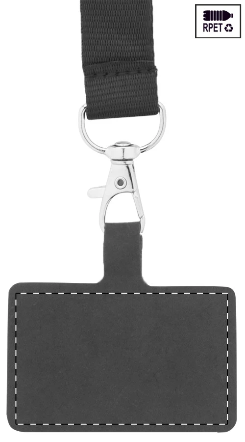 Revent Call RPET lanyard na mobil – čierna – tlačová plocha – Predná strana