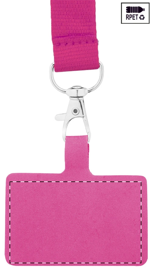 Revent Call RPET lanyard na mobil – pink – tlačová plocha – Predná strana