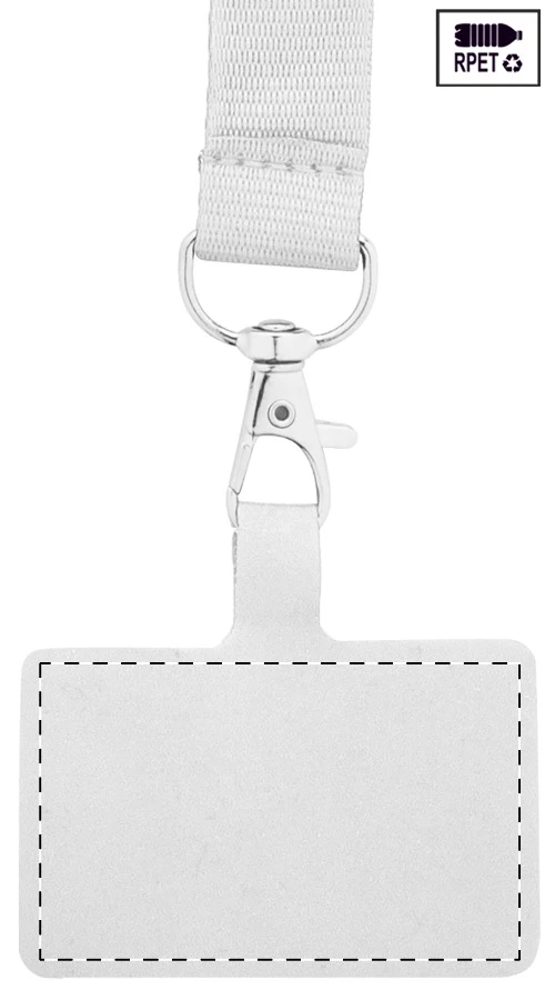 Revent Call RPET lanyard na mobil – white – tlačová plocha – Zadná strana