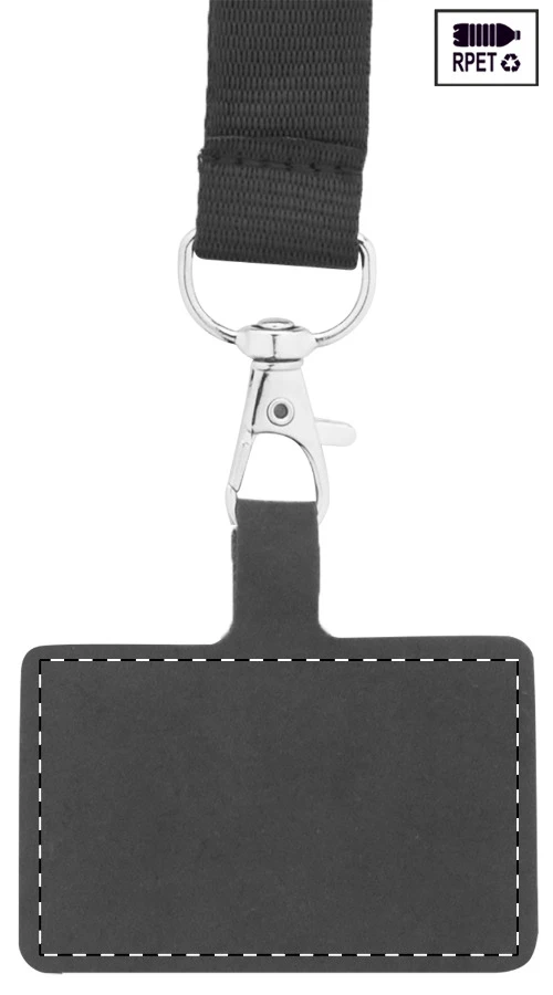 Revent Call RPET lanyard na mobil – čierna – tlačová plocha – Zadná strana