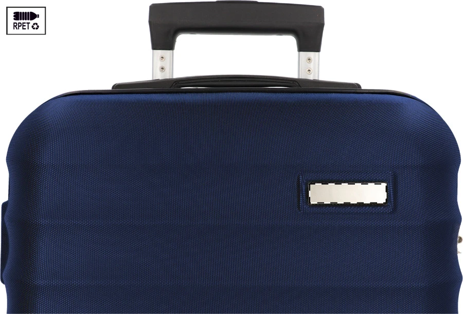 Airmile RPET príručná batožina – dark blue – tlačová plocha – Kovový štítok