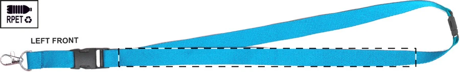 Revent Plus RPET lanyard – light blue – tlačová plocha – Ľavá stuha - predná strana