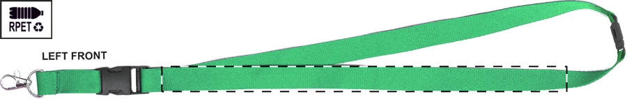 Revent Plus RPET lanyard – green – tlačová plocha – Ľavá stuha - predná strana