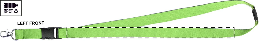 Revent Plus RPET lanyard – lime green – tlačová plocha – Ľavá stuha - predná strana