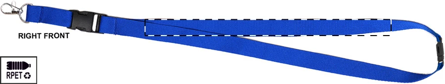 Revent Plus RPET lanyard – blue – tlačová plocha – Pravá stuha - predná strana