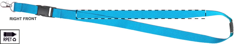 Revent Plus RPET lanyard – light blue – tlačová plocha – Pravá stuha - predná strana