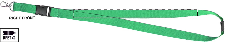 Revent Plus RPET lanyard – green – tlačová plocha – Pravá stuha - predná strana