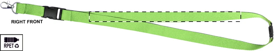 Revent Plus RPET lanyard – lime green – tlačová plocha – Pravá stuha - predná strana