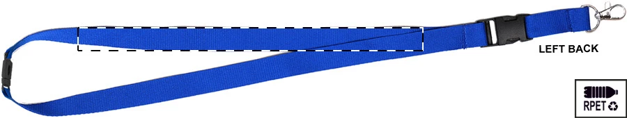 Revent Plus RPET lanyard – blue – tlačová plocha – Ľavá stuha - zadná strana