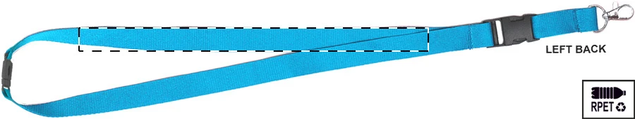 Revent Plus RPET lanyard – light blue – tlačová plocha – Ľavá stuha - zadná strana