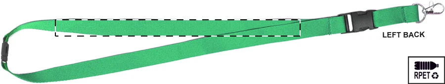 Revent Plus RPET lanyard – green – tlačová plocha – Ľavá stuha - zadná strana