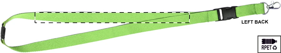 Revent Plus RPET lanyard – lime green – tlačová plocha – Ľavá stuha - zadná strana