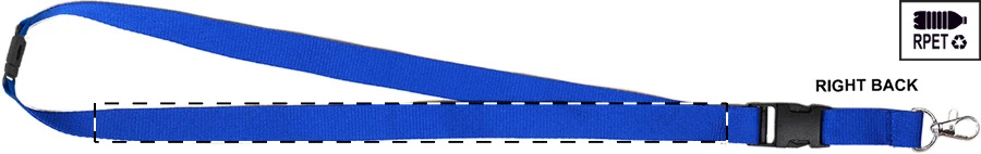 Revent Plus RPET lanyard – blue – tlačová plocha – Pravá stuha - zadná strana