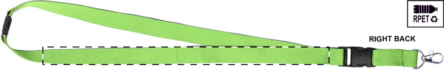 Revent Plus RPET lanyard – lime green – tlačová plocha – Pravá stuha - zadná strana