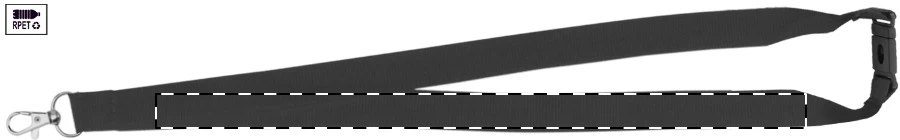 Revent RPET lanyard – čierna – tlačová plocha – Ľavá stuha - zadná strana