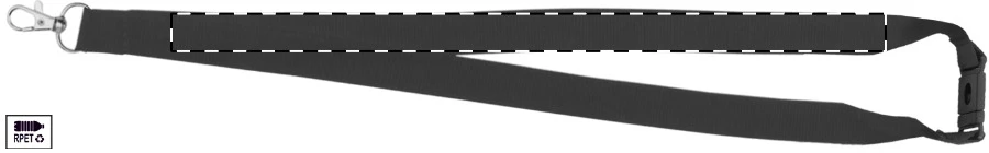 Revent RPET lanyard – čierna – tlačová plocha – Pravá stuha - zadná strana