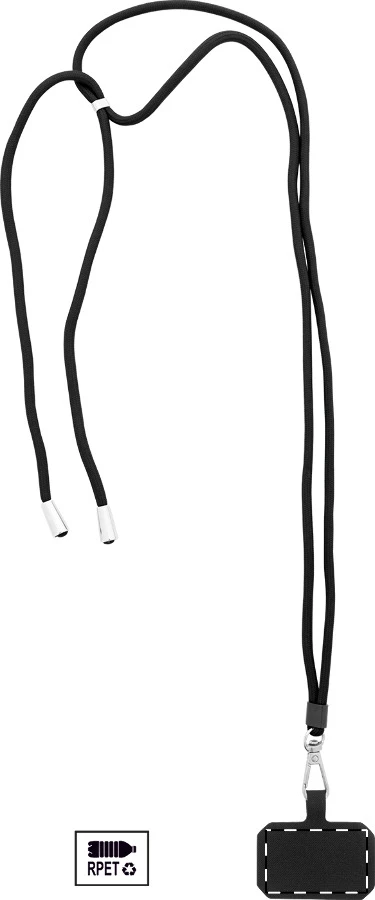 Corphon RPET lanyard na mobil – čierna – tlačová plocha – Predná strana