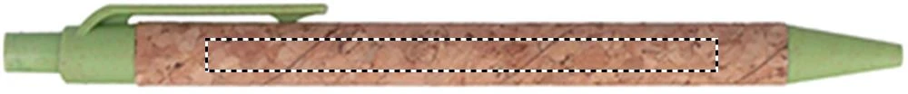 Korkové guľôčkové pero – zelená – tlačová plocha – BARREL L HANDED PD